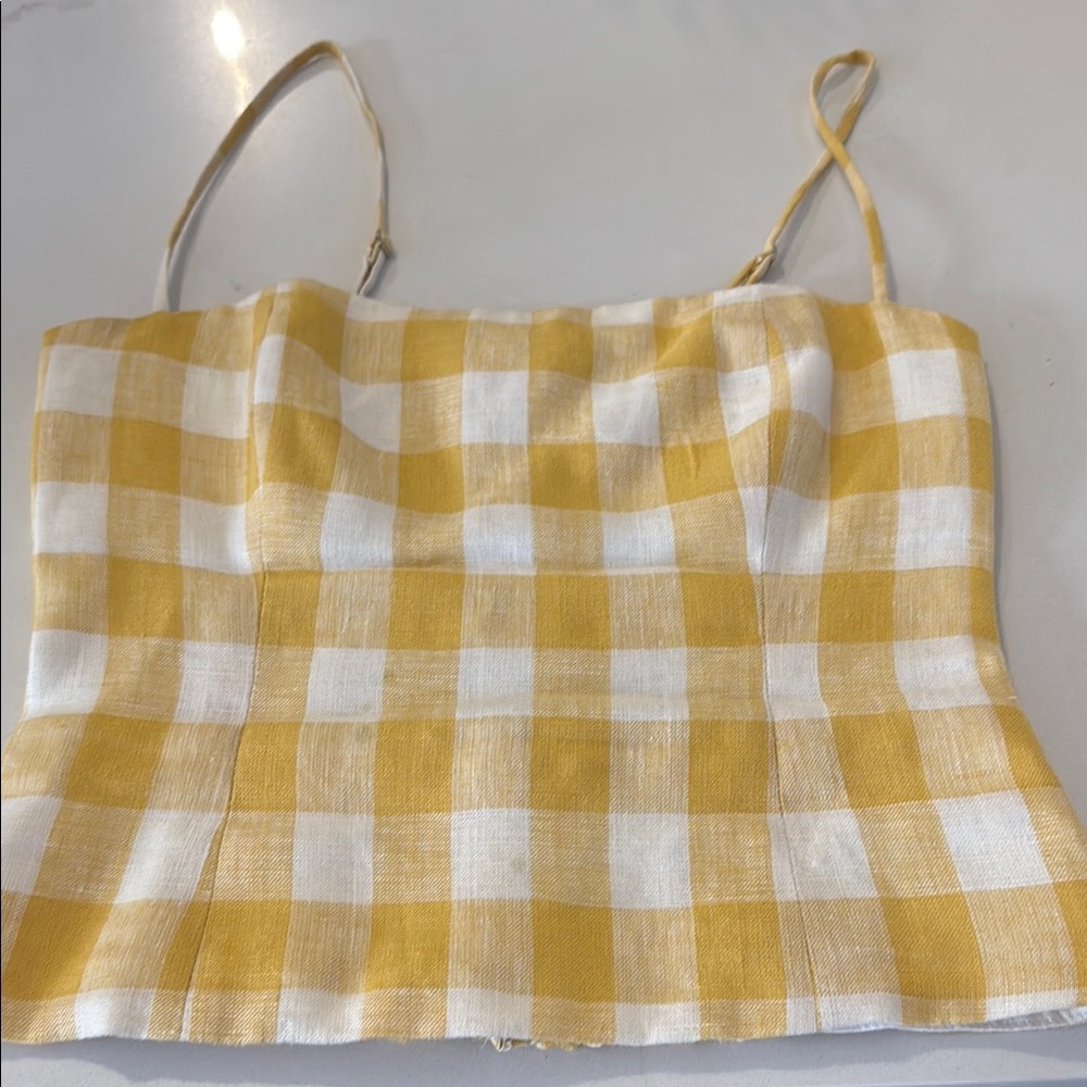 Reformation Gingham Yellow and White linen cami